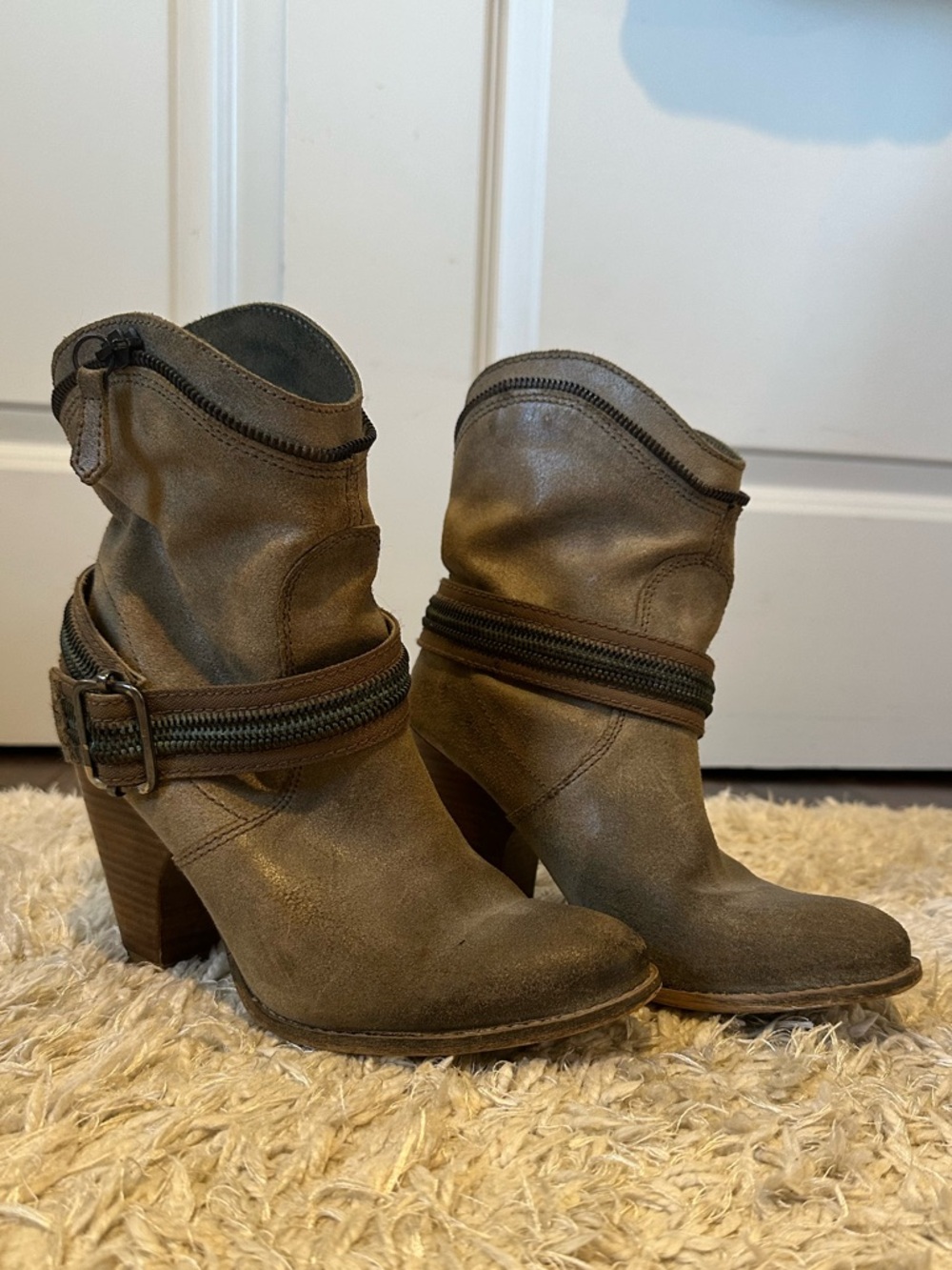 Bronx Taupe Wrap-Zip Heeled Ankle Boots